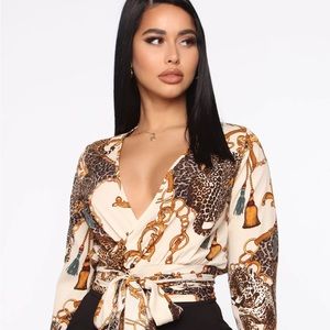 Telling White Lies Printed Wrap Top